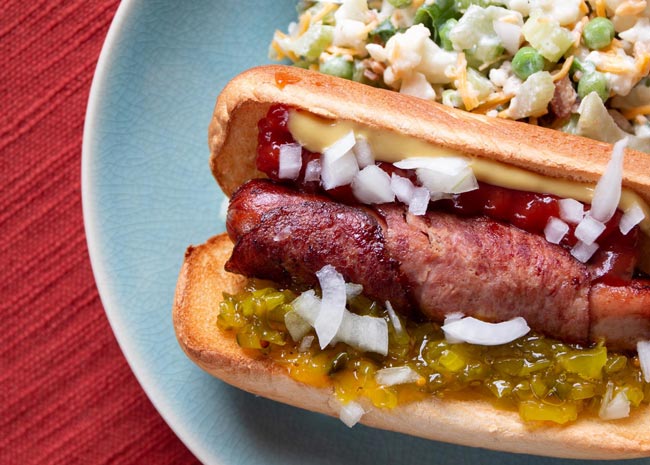 Fried Bacon Wrapped Hot Dog