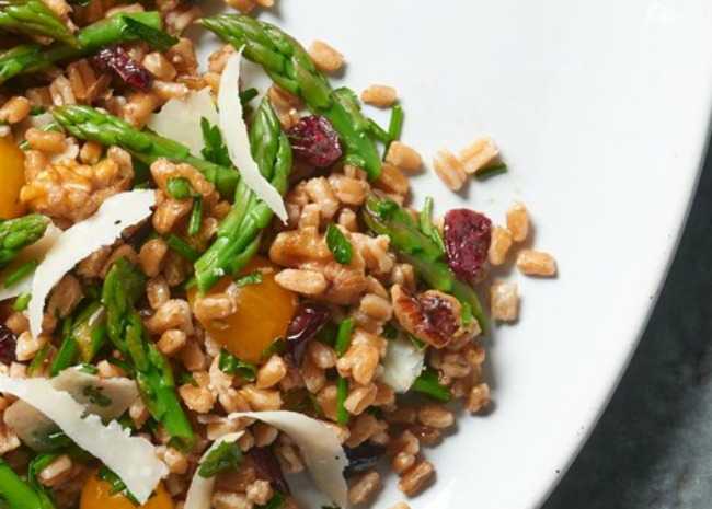 Farro Salad accompanied by Asparagus including Parmesan