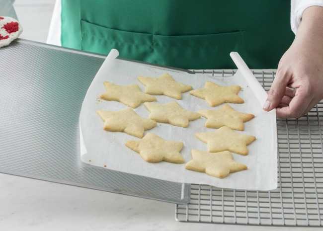 Sliding Baked Sugar Cookies Onto a Cooling Rack